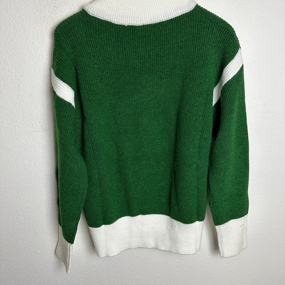 NEW Cardigan Sweater Women's XL Green White Turtleneck Knit Sweater - Picture 2 of 7